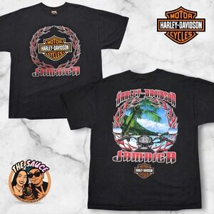 Harley-Davidson T-Shirt Mens XL Black Jamaica Graphic‎ Flame Logo Moto Bike Edgy